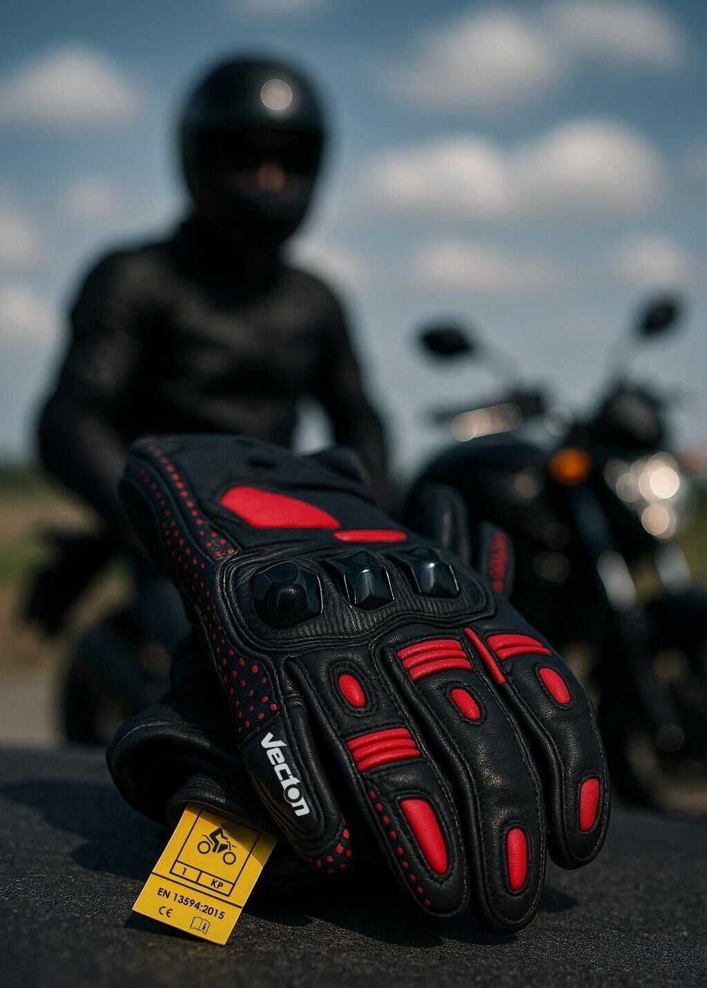 Hero Kırmızı Siyah Deri Motosiklet Eldiveni