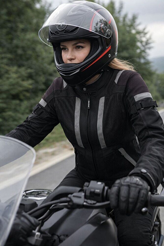 Vecton Kadın 4 Mevsim Korumalı Kevlar Motosiklet Montu 2XL